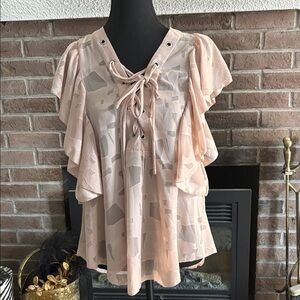 IRO Blush Pink Lace-Up Flutter Sleeve Blouse